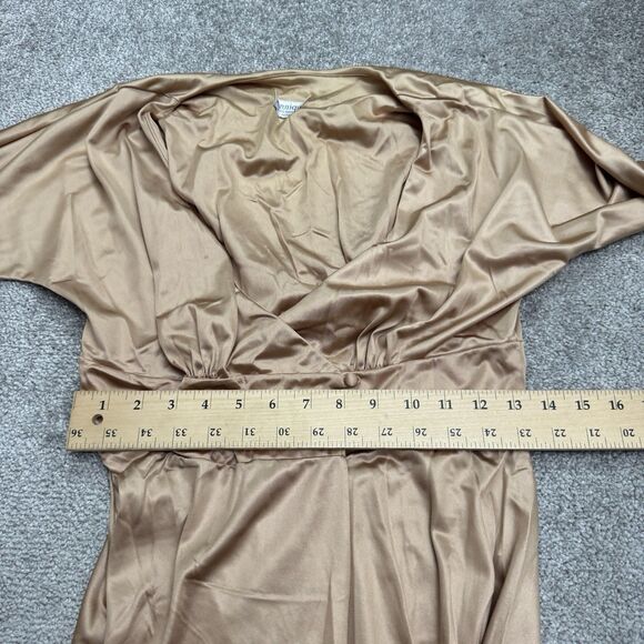 Annique Satin Long Gown Wrap Dress Womens Medium Nude Tan Long Sleeve Formal - Picture 9 of 13
